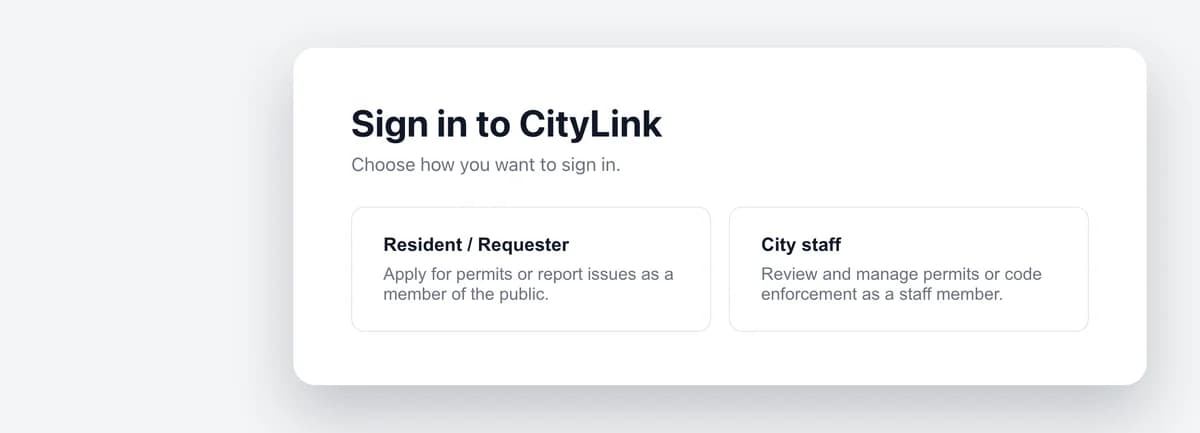 CityLink: One front door, two roles: residents file, staff review